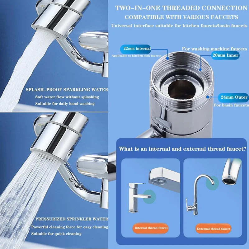 1pc Swivel Stainless Steel Kitchen Faucet Extender Universal Splashproof Dual Mode Bathroom Sink Accessories with Adapter