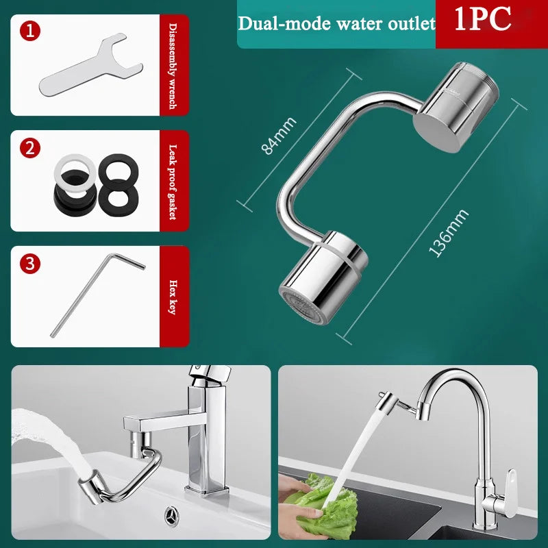 1pc Swivel Stainless Steel Kitchen Faucet Extender Universal Splashproof Dual Mode Bathroom Sink Accessories with Adapter