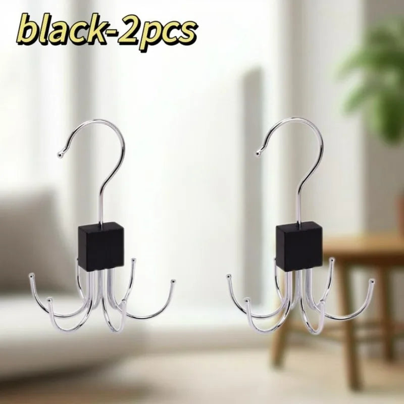 360° Rotating Storage Hanger Hook Multi-Claw Bag Metal Belts Rack Wooden Organizer for Bras Ties Scarves Household Closet