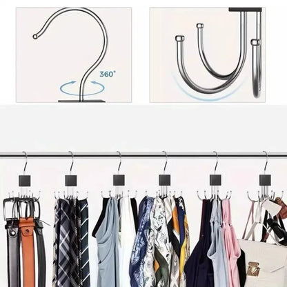 360° Rotating Storage Hanger Hook Multi-Claw Bag Metal Belts Rack Wooden Organizer for Bras Ties Scarves Household Closet