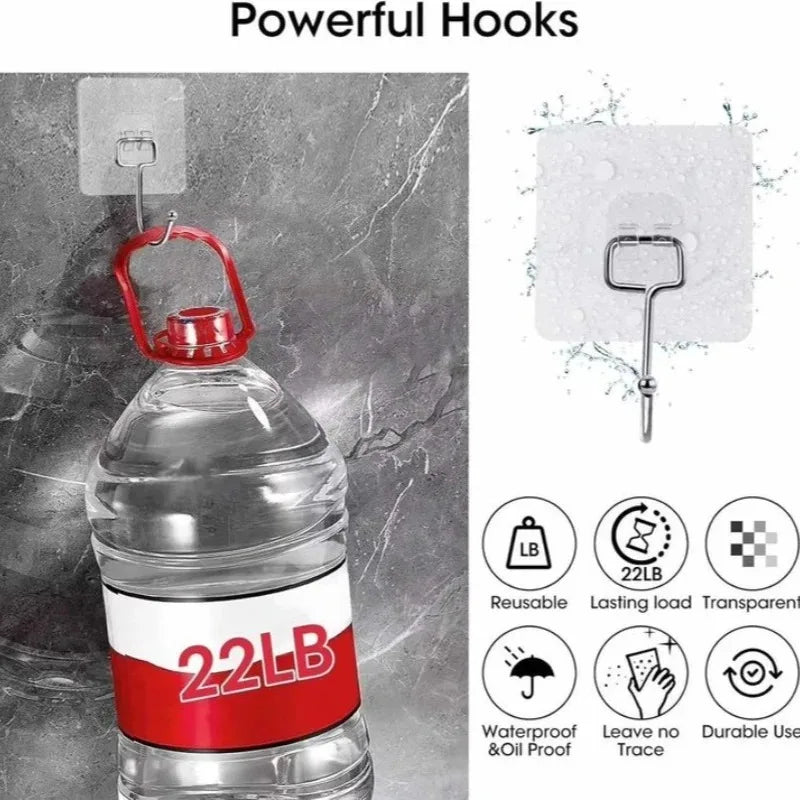 Big Size Hooks Heavy Duty Waterproof Adhesive Wall Hooks Nail-Free Transparent Waterproof Hooks for Kitchen Bathroom