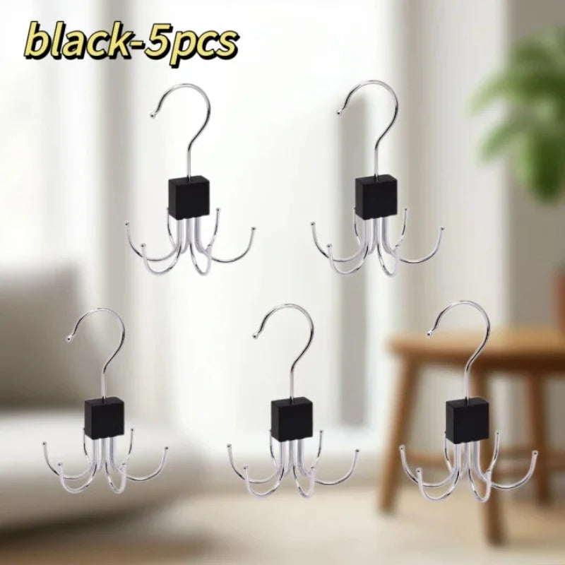 360° Rotating Storage Hanger Hook Multi-Claw Bag Metal Belts Rack Wooden Organizer for Bras Ties Scarves Household Closet