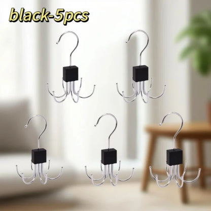 360° Rotating Storage Hanger Hook Multi-Claw Bag Metal Belts Rack Wooden Organizer for Bras Ties Scarves Household Closet