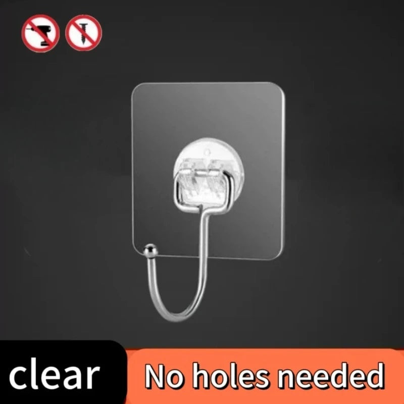 Big Size Hooks Heavy Duty Waterproof Adhesive Wall Hooks Nail-Free Transparent Waterproof Hooks for Kitchen Bathroom