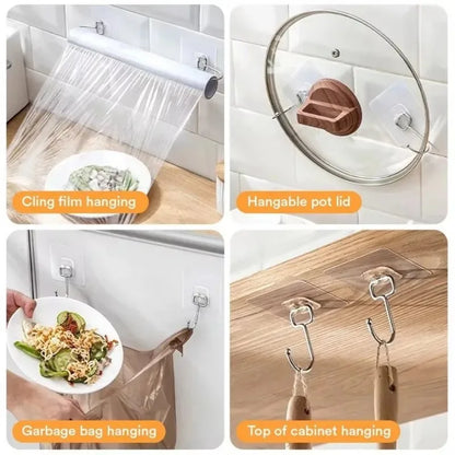 Big Size Hooks Heavy Duty Waterproof Adhesive Wall Hooks Nail-Free Transparent Waterproof Hooks for Kitchen Bathroom