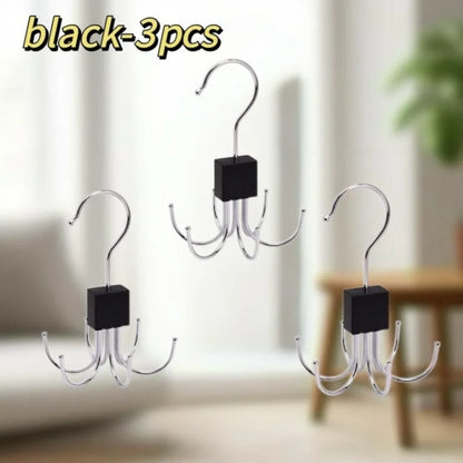 360° Rotating Storage Hanger Hook Multi-Claw Bag Metal Belts Rack Wooden Organizer for Bras Ties Scarves Household Closet
